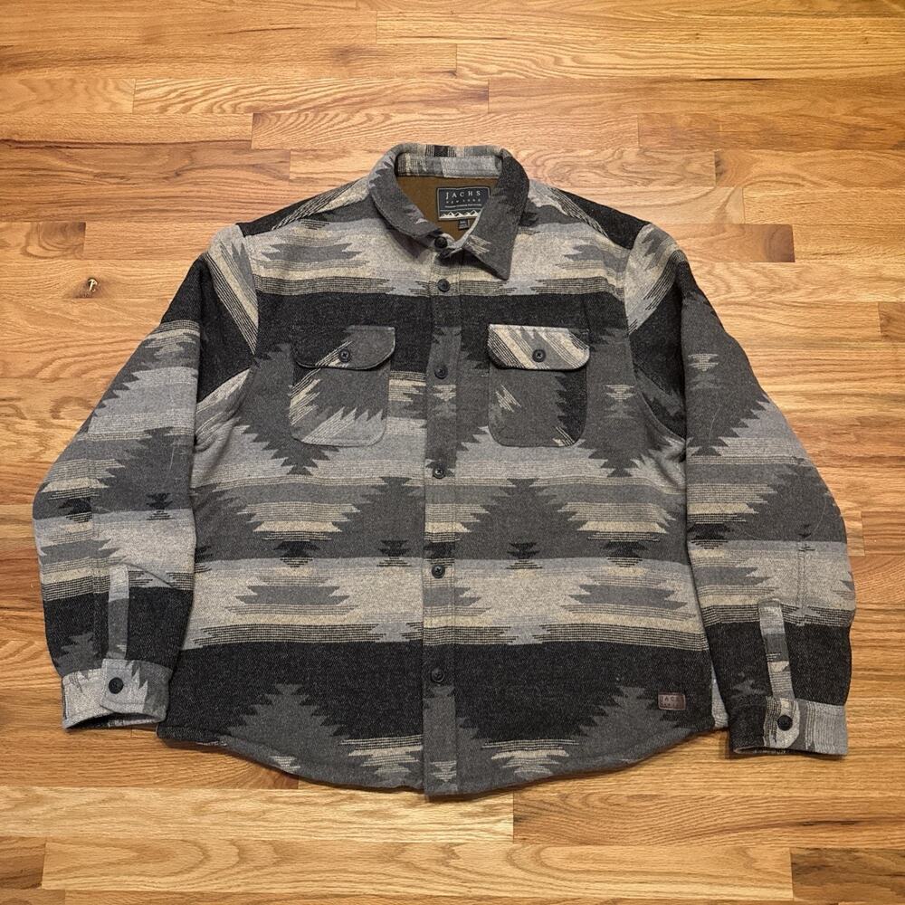 JACHS New York Sherpa Lined Wool Blend Shacket Aztec Western Gray Beige XXL
